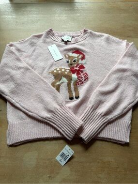 Pink Rose Pink Holiday Deer Crewneck Sweater